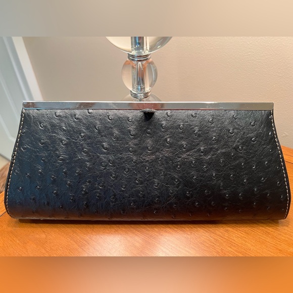 Vintage Black Leather Ostrich Embossed Clutch Bag - Picture 3 of 8